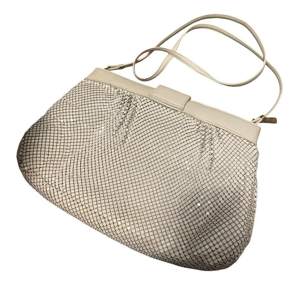 Whiting and Davis‎ Vintage Cream Metal Mesh Shoulder Bag Evening Purse Ivory